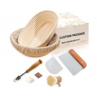 9 and 10 Inch Bread Proofing Round oval Basket Set Proofing Cloth Liner Bread cutter Scoring Lame Scraper Wooden brush